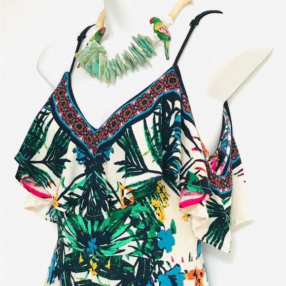 FLYING TOMATO Tropical Floral Ruffle JUMPSUIT Small - Picture 14 of 15
